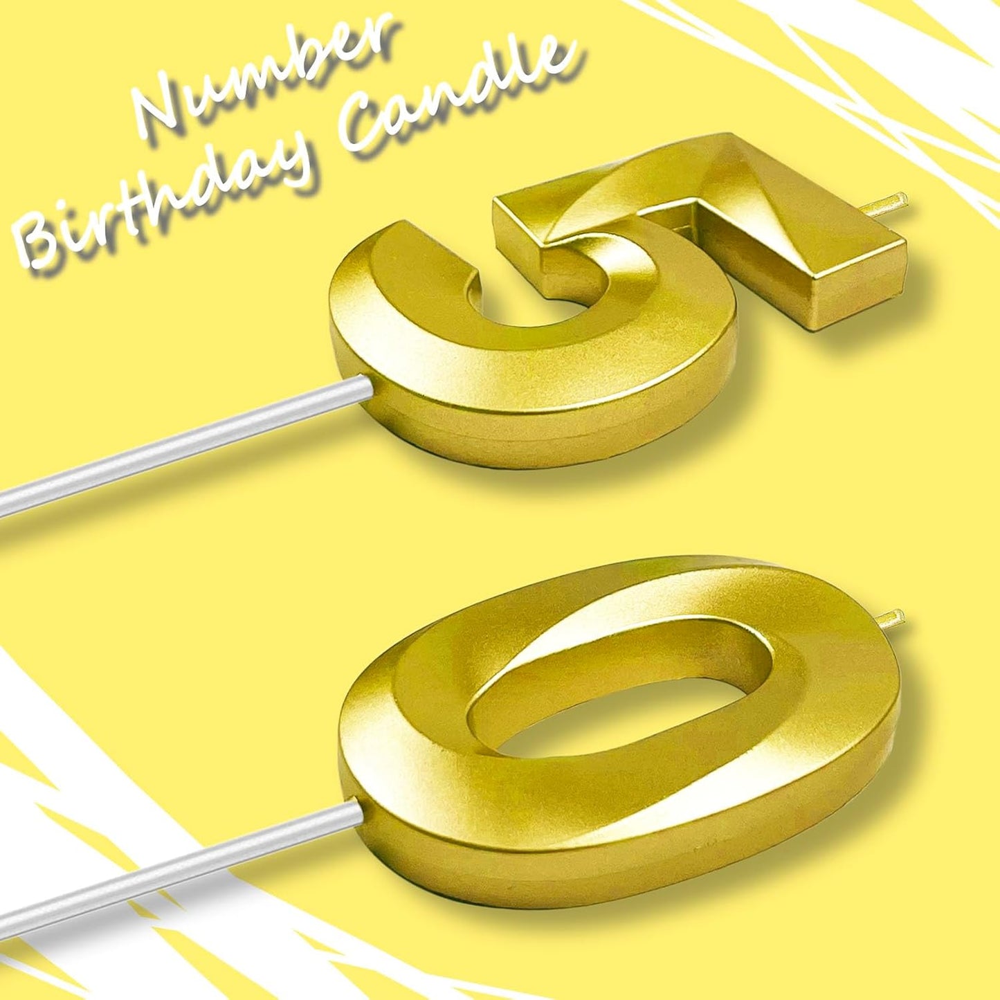 Gold Number 50 Candles, 3D Diamond 2.76 Inch Cake Topper Birthday Candles for Wedding Anniversary Cake Decorations, Happy Birthday Party Decorations