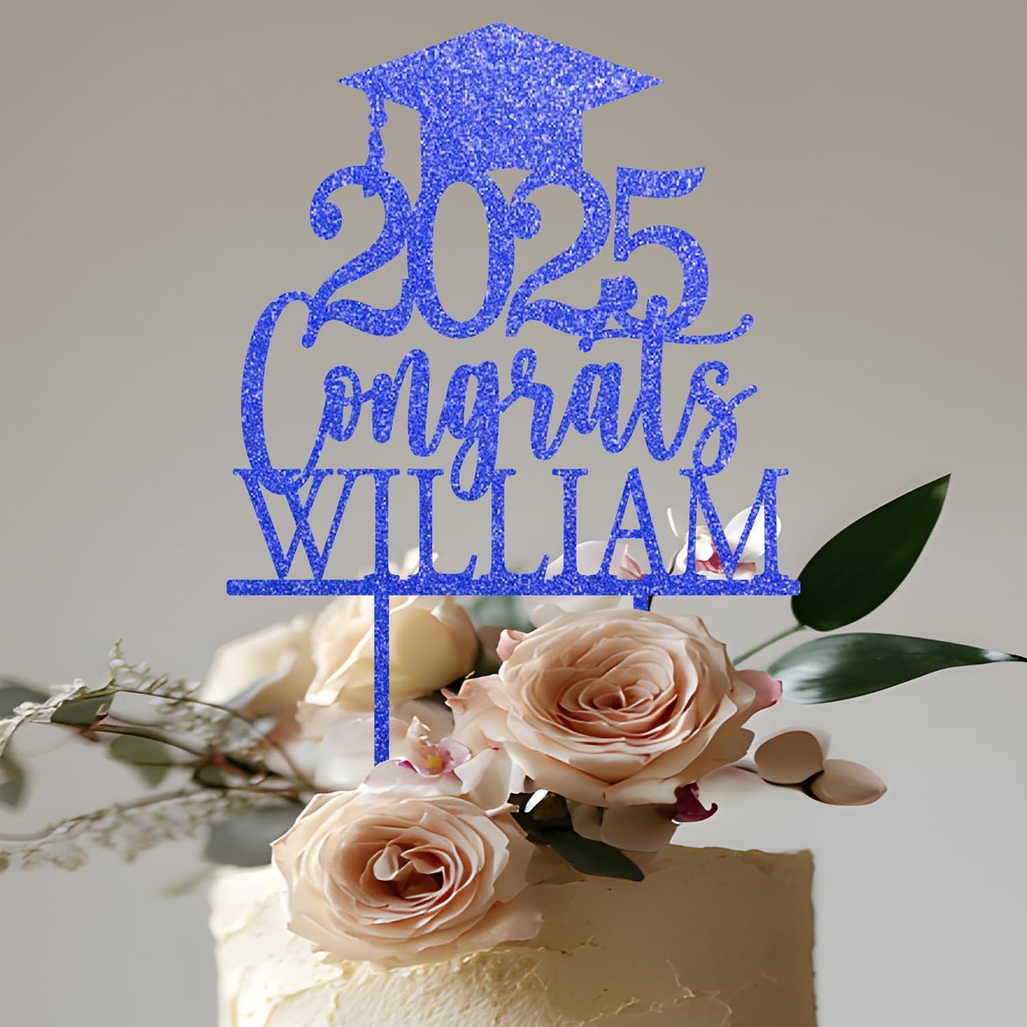 Personalized Graduation Cake Topper - Wood/Acrylic Graduation Cake Topper Class Of 2025 with Any Name, Custom Congrats Grad Hat Glitter Gift Party Cake Décor