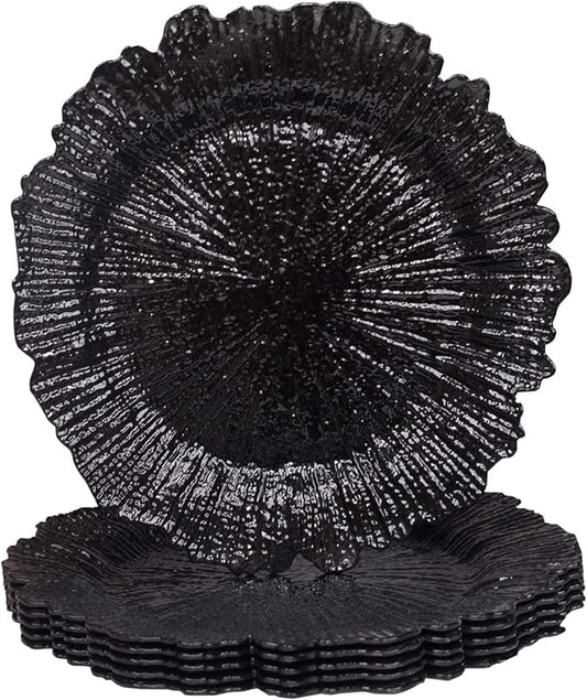 MAONAME Black Charger Plates, Reef Plates Charger for Dinner Plate,13-inch Plastic Chargers for Wedding Decor, Thanksgiving, Christmas, Set of 6