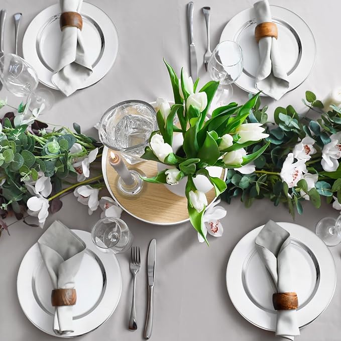 Vesici 24 Pcs Silver Stainless Steel Charger Plates 13 Inch Round Metal Charger Plates Bulk Mirror Elegant Charger Luxury Table Decor for Wedding Dinner Party