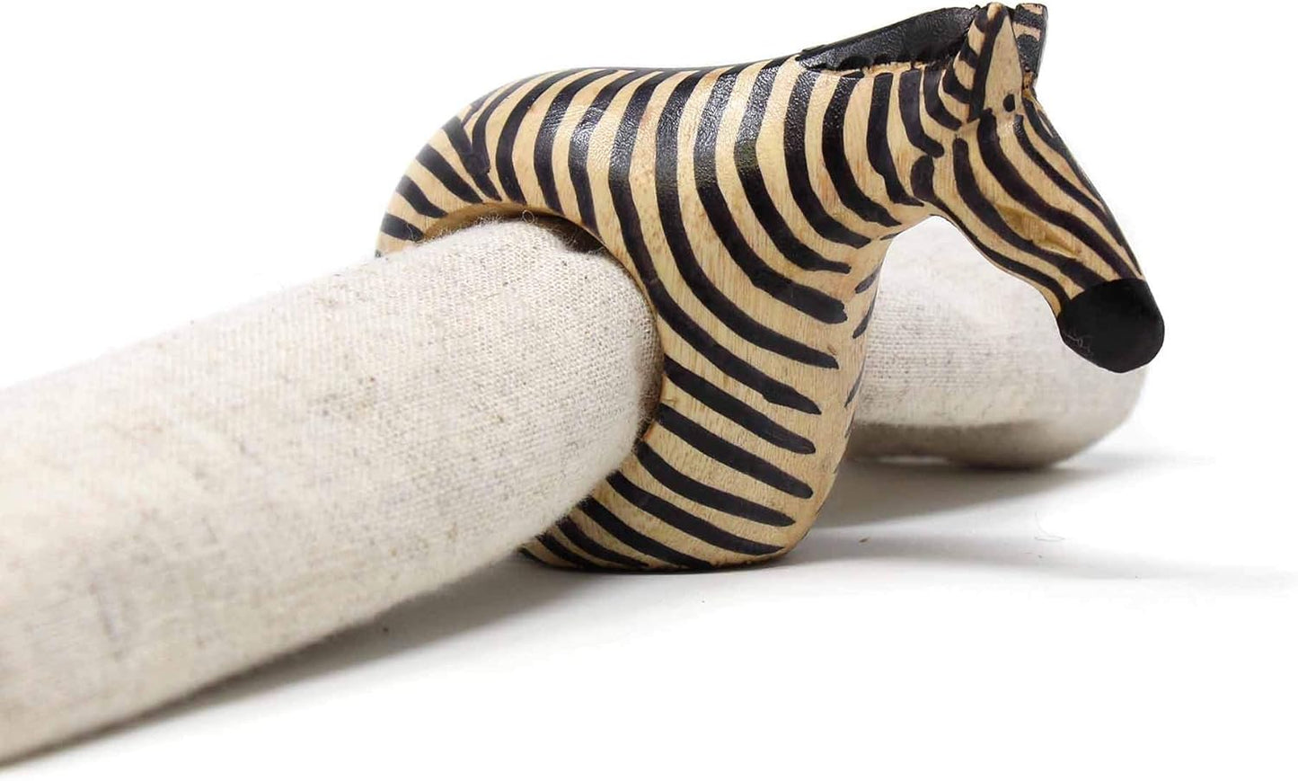 Global Crafts Handcarved Mahogany Wooden Napkin Ring Holders, Zebra, Set of 6 (KWF012_Z)
