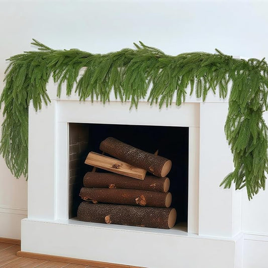 2 Pcs 6FT Christmas Garland, Christmas Decorations, Artificial Norfolk Pine Garland, Faux Greenery Garland for Mantle Fireplace Table Door Wall Upstairs Indoor Outdoor Holiday Xmas Decor