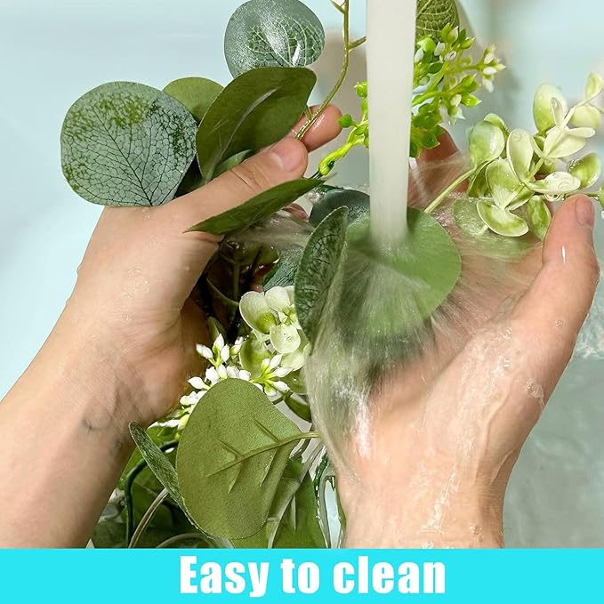 2 Pcs 5.9 Ft Artificial Eucalyptus Flowers Garland, Eucalyptus Leaves Decor for Home Decoration Artificial Vine for Mantle Office Party Wedding Arch Decor (2)