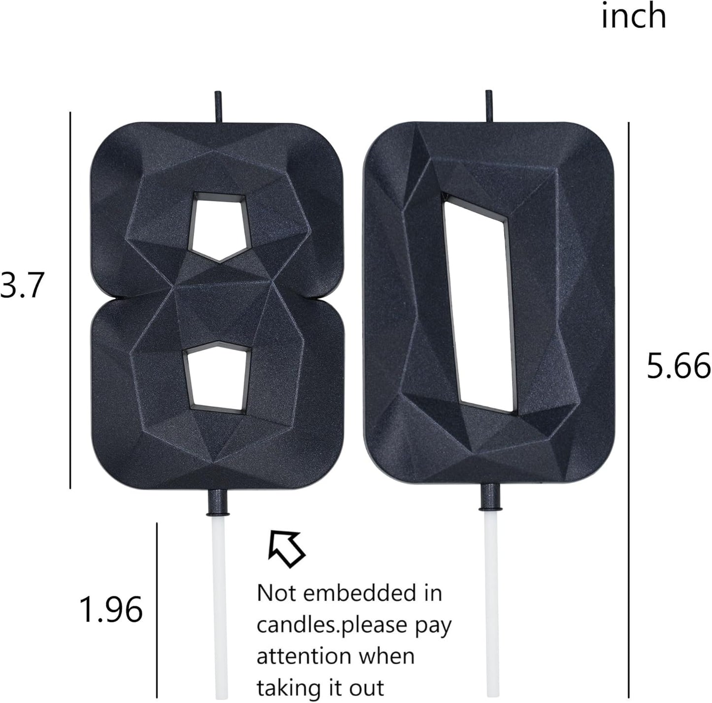 DERVENTA Large Birthday Candle Number 3D Black 3.7 inch Party Celebration Anniversary Decoration Cake Topper 1 Piece (Number 80 Black)