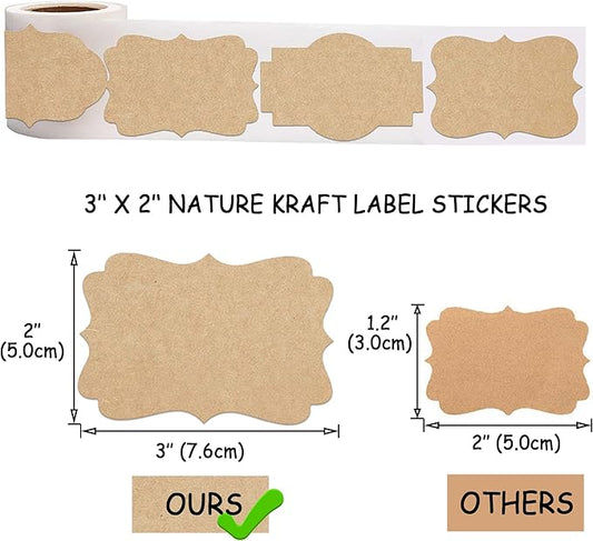 2" x 3" Kraft Label Stickers Writable Gift Labels, 200PCS Self-Adhesive Brown Labels for Essential Oil Bottle, Jars, Food Storage or Gift Decoration