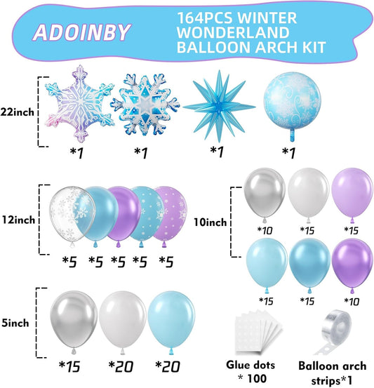 Frozen Balloon Arch Garland Kit, 164Pcs Winter Wonderland Balloon Arch Kit Blue Purple Clear Snowflake Balloons for Winter Wonderland Theme Baby Shower Snow Girl Princess Birthday Decorations