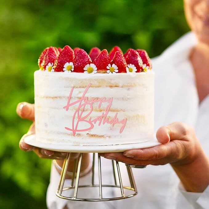 6 Pcs Rose Gold Happy Birthday Cake Topper Side Mirror Acrylic Cake Topper Happy Birthday Cake Sign Decorations Rose Gold Cake Inserts Cake Decor Supplies Cupcake Toppers for Birthday Party Cake