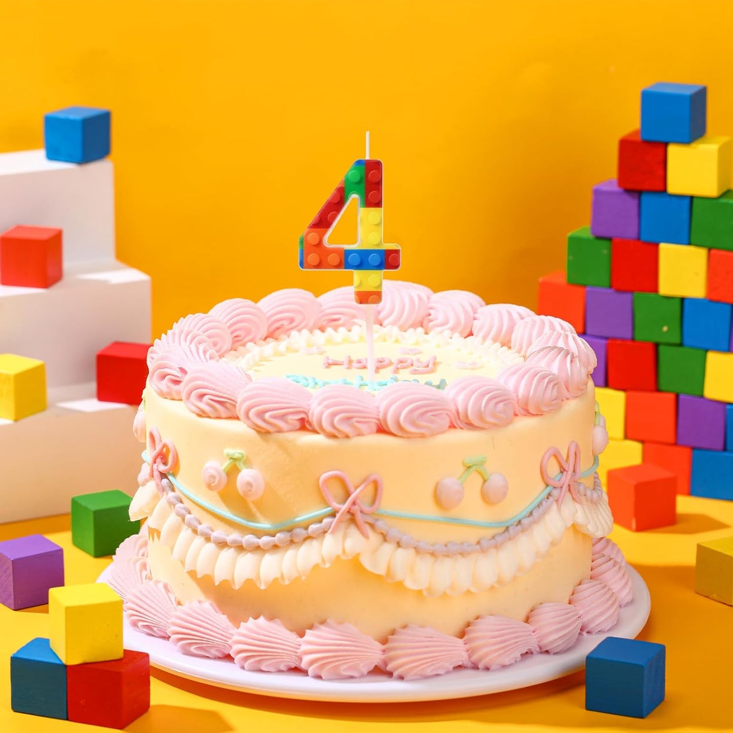 Building Block Number 0-9 Birthday Cake Candle Numeral Birthday Sparkler Candles for Building Block Cake Topper for Party Decorations Supplies(Number 4)