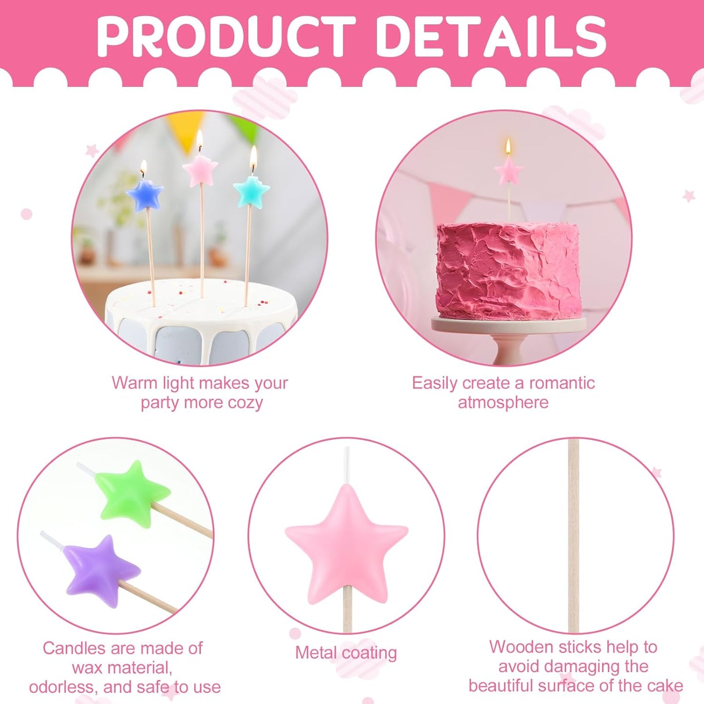16 Pack Star Candles for Cake Birthday Star Shaped Sparkler Candles Stereo Cake Topper Decorations for Birthday Party Supplies(Colorful)