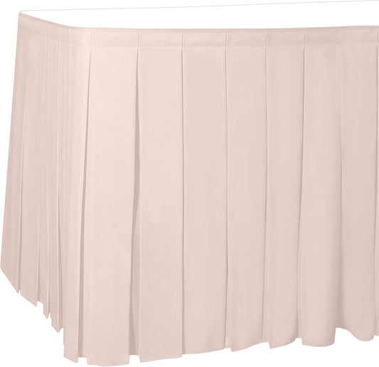 Ultimate Textile Pleat Polyester Fabric Table Skirt - Machine Washable, Flame Resistant, Cut & Sewn in NJ, Desk Skirt - Ice Peach, 14' Box Pleat x 42" h
