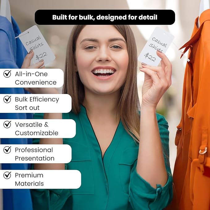 Blank Hang Tags with String & Fasteners – 2 x 3.5 in Cardstock Paper Tags for Labeling, Pricing, and Gifting, Perfect for Crafts, Retail, and Events – 500-Pack for Easy Organization