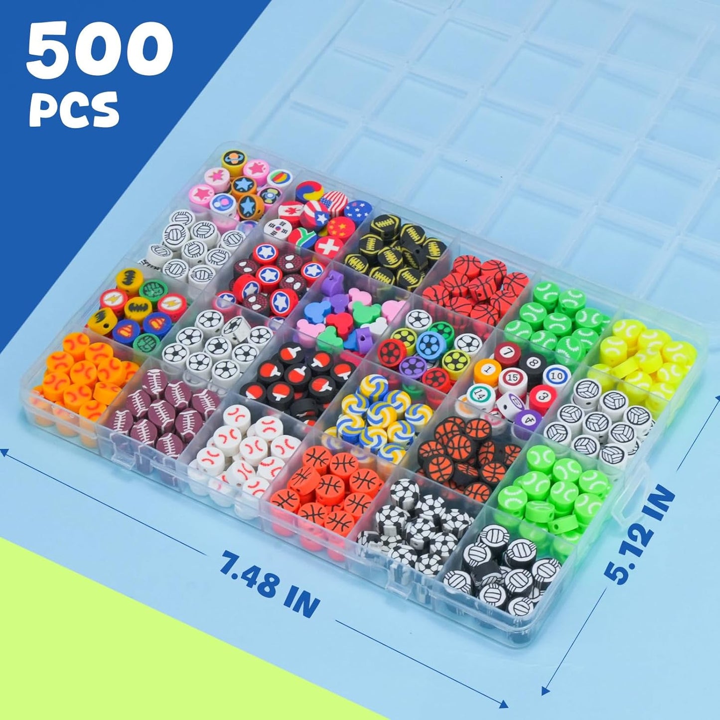 Gionlion Sports Polymer Clay Beads Bracelet Making Kit, Clay Beads with Basketball, Soccer, Baseball, and Football Designs for DIY Jewelry & Craft Projects