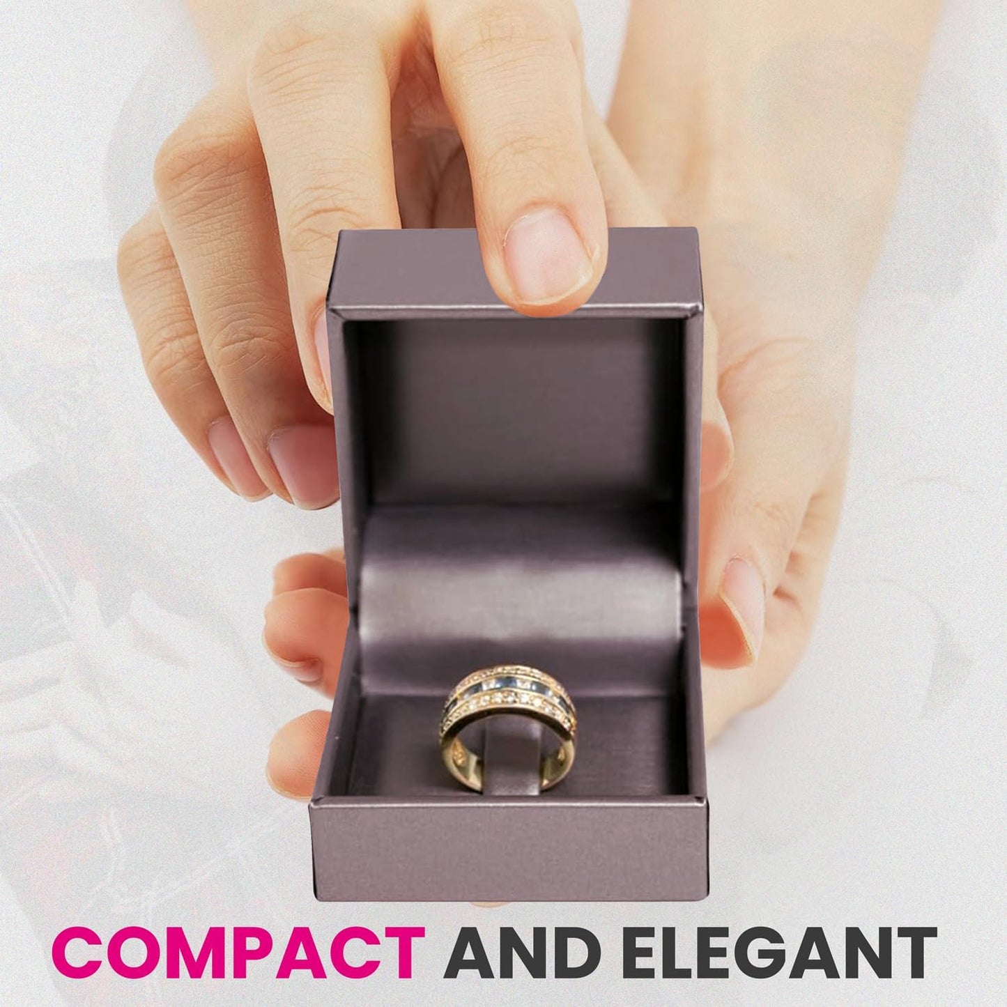 Novel Box Purple Jewelry Box for Rings 2.37x2.37x1.87 Inches - Tab Ring Gift Box for Proposal Wedding Engagement - Faux Leatherette Jewelry Display Box - Gift Presentation Boxes for Rings