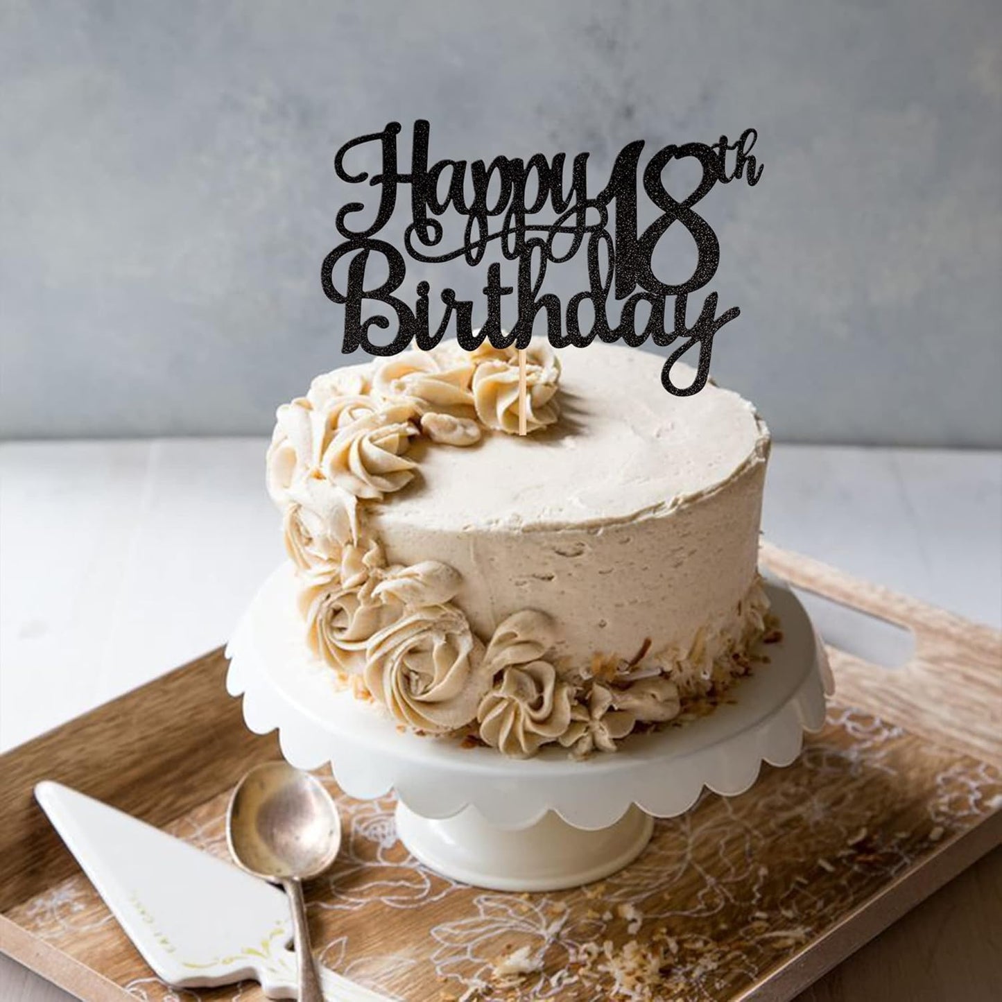 1 PCS Happy 18th Birthday Cake Topper Glitter Cheers to 18 Years Birthday Cake Pick 18 Fabulous Cake Decoration for Happy 18th Birthday Theme Party Decorations Supplies Black