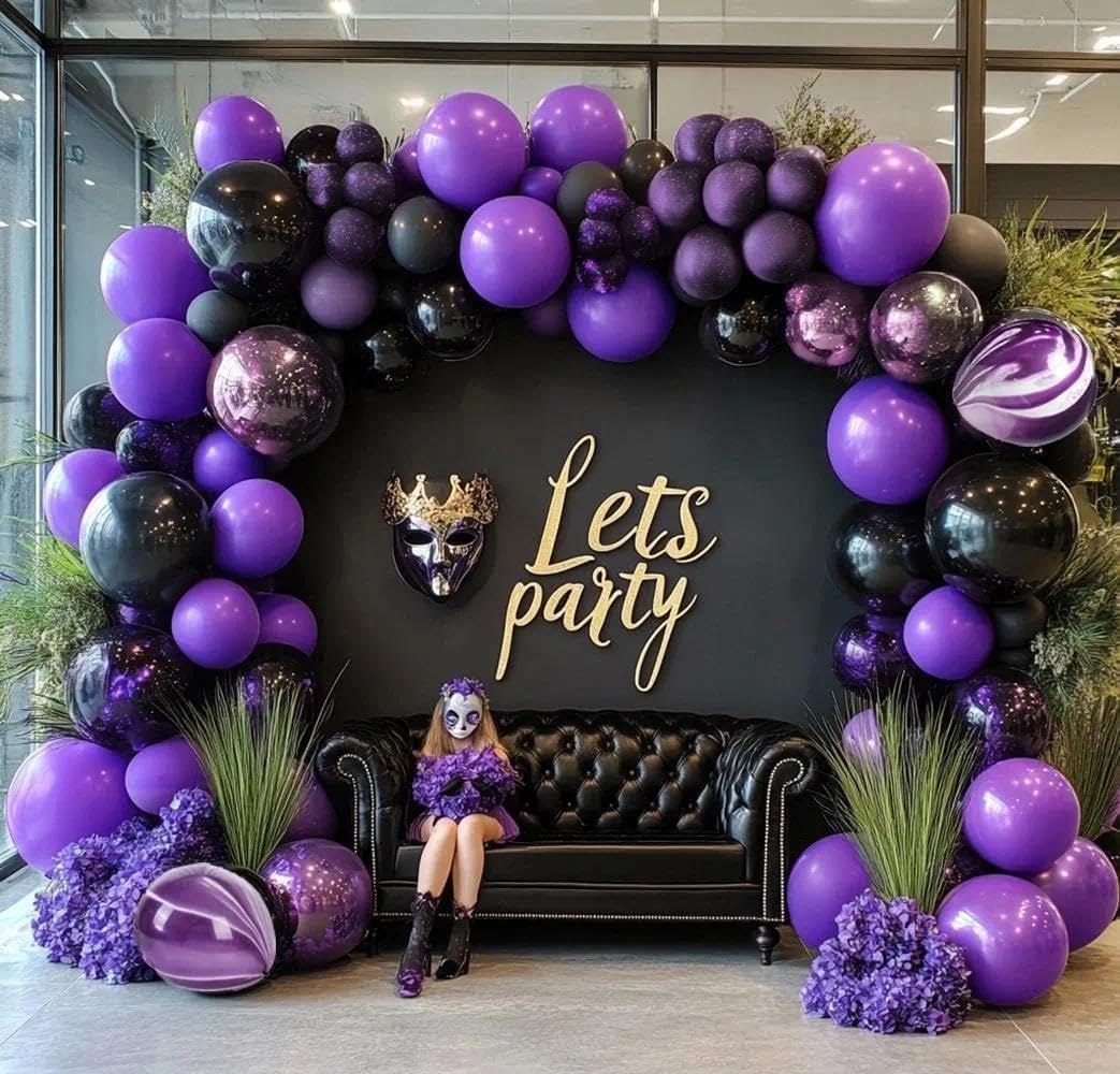 Black Purple Balloon Garland Double Stuffed Latex Dark Purple Black Balloons Arch Kit for Birthday Wednesday Graduation Gothic Vampire Prom Decorations
