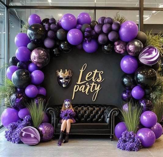 Black Purple Balloon Garland Double Stuffed Latex Dark Purple Black Balloons Arch Kit for Birthday Wednesday Graduation Gothic Vampire Prom Decorations