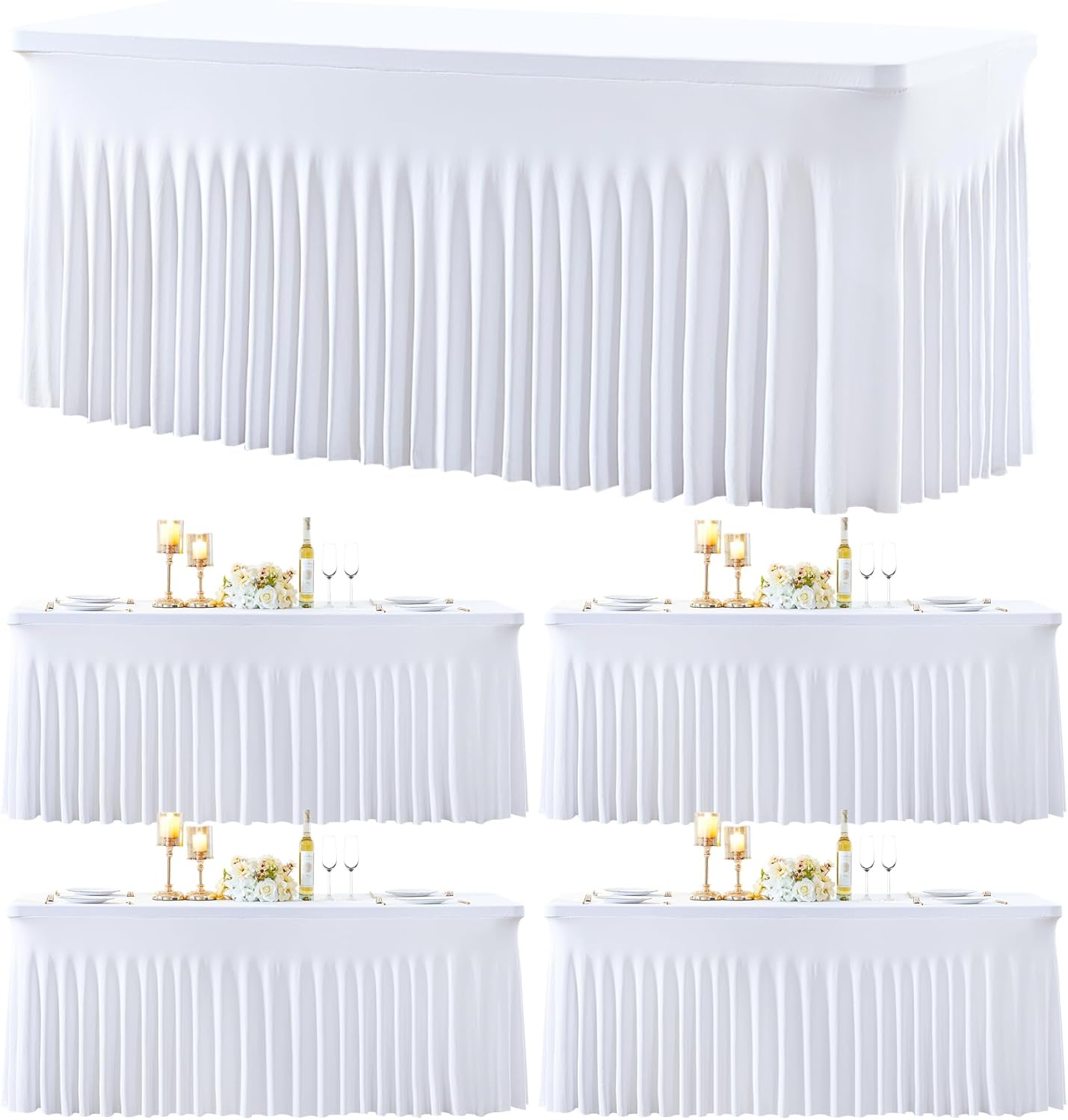 Besutolife 4 Pack White Spandex Tablecloth for 6ft Rectangle Tables Fitted Table Cloth Stretch Table Covers Skirt 6ft Rectangular Tablecloths for Banquet Parties Wedding Decorations