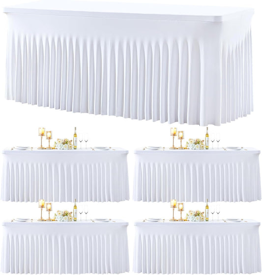 Besutolife 4 Pack White Spandex Tablecloth for 6ft Rectangle Tables Fitted Table Cloth Stretch Table Covers Skirt 6ft Rectangular Tablecloths for Banquet Parties Wedding Decorations