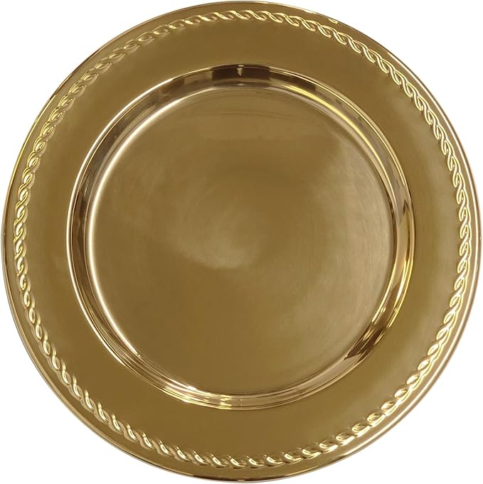 13-Inch Stainless Steel Twist Pattern Charger Plates, 6 Pcs Gold Dinner Plate Chargers, Round Server Ware
