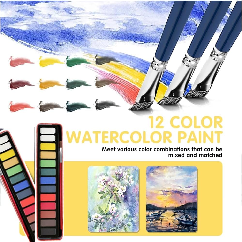 Watercolor Workbooks Coloring Book Easy Nature Scenes Beginner Friendly Watercolor Painting Set Art Crafts Painting Kit for Creative Exploration Gift for Adults Teens (Christmas, Without Palette)