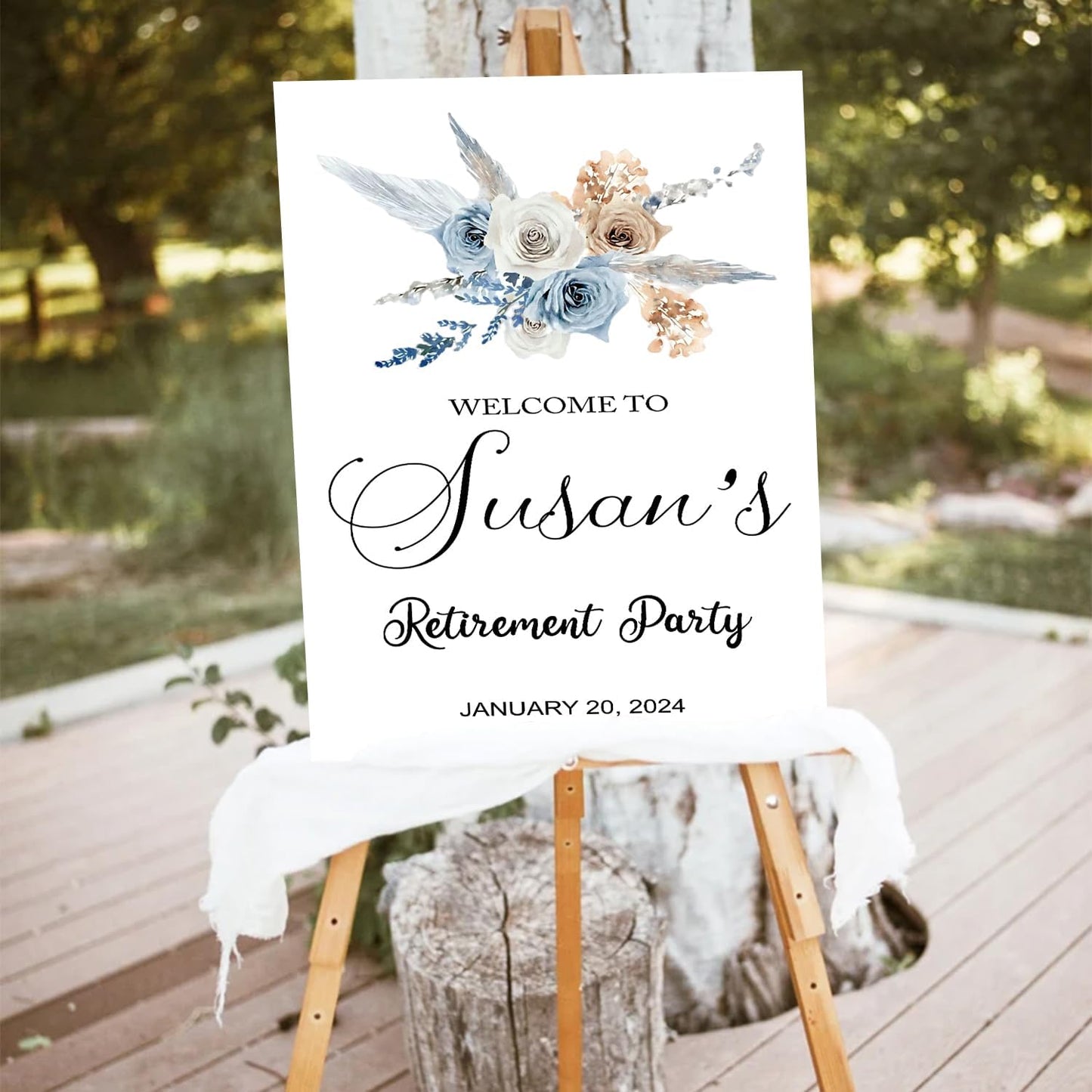 Personalized Blue Retirement Party Sign, Rustic Luncheon Welcome Sign