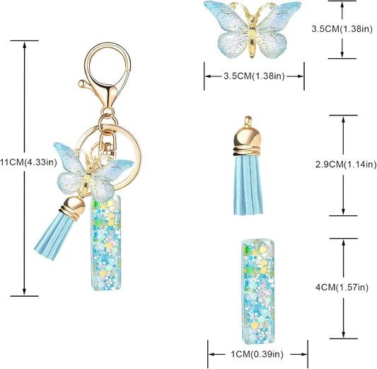 Fashion Alphabet Initial Letter Keychain Tassel Butterfly Pendant Key Ring for Purse Handbags Women Girl