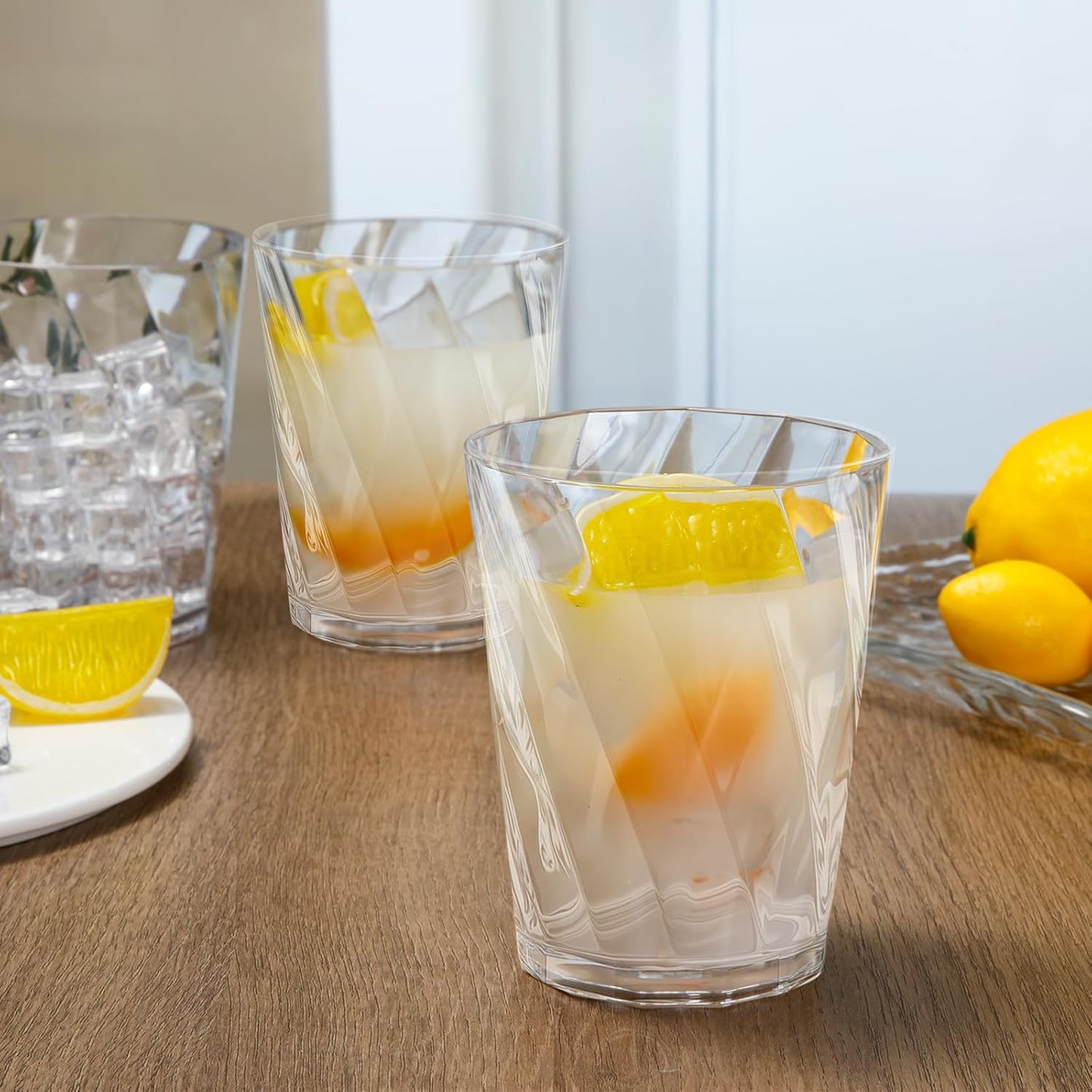 LemonRoad 12 Pack Plastic Drinking Glasses Set Reusable Clear 13.5 oz Rocks & 20 oz Water Cups Set Stackable Clear Plastic Tumblers Kitchen Drinkware for Whiskey Beer Juice Milk Water Drink Cocktail