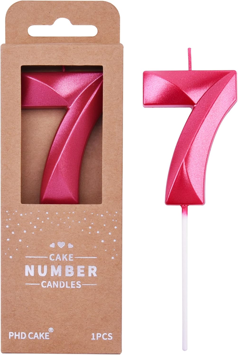 PHD CAKE 2.76 Inch Diamond Red 7 Number Birthday Candles, Cake Candles for Party Celebration