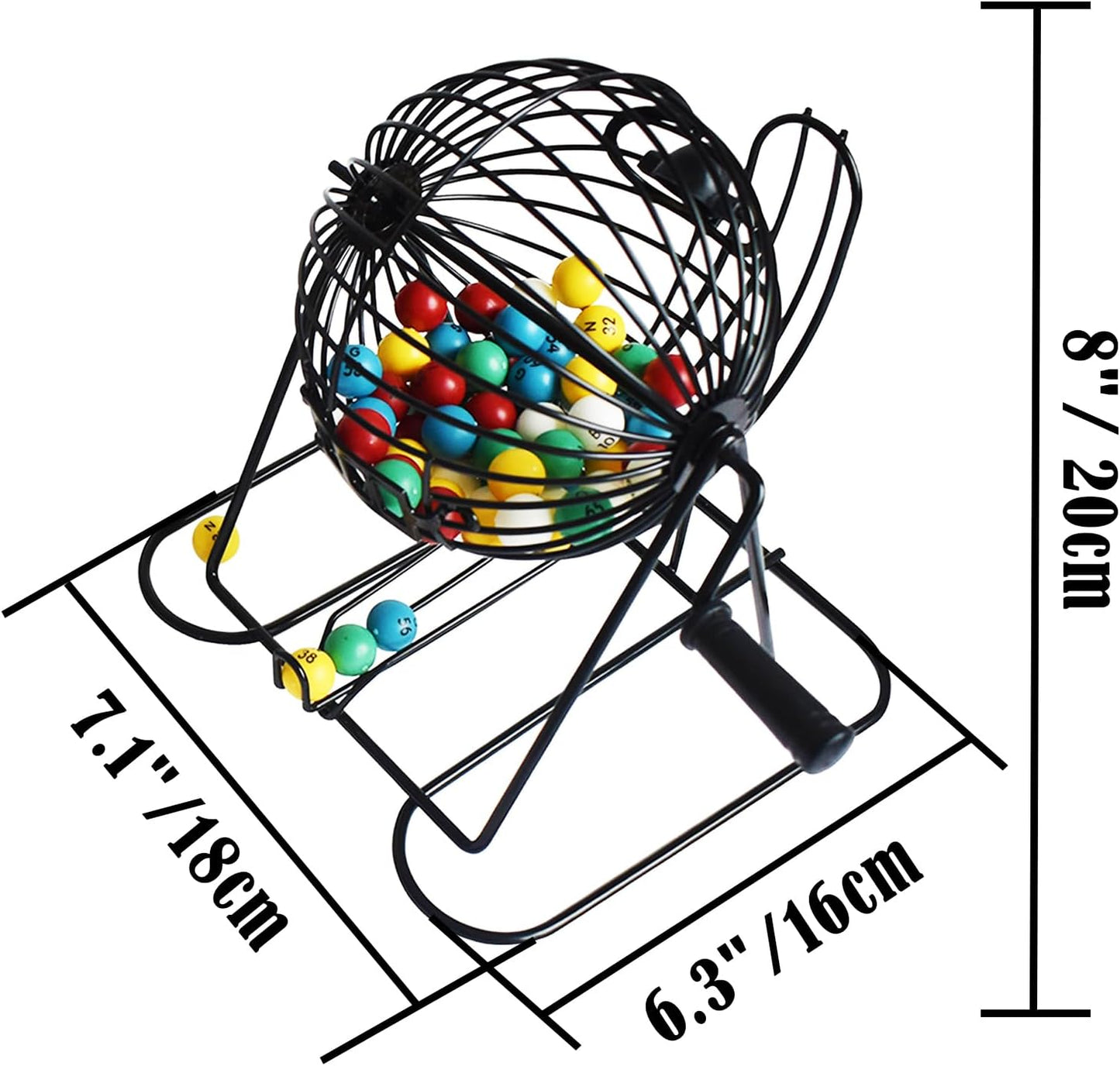Yuanhe Complete Bingo Game Set - Includes 8" Metal Round Cage with Big Storage Bag,100 Bingo Cards,1000 Colorful Chips,75 Colored Balls and Masterboard, Ideal for Large Groups