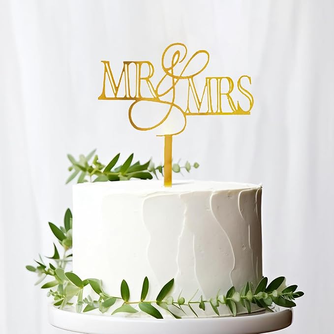 8 Pcs Mr and Mrs Cake Topper, Gold Acrylic Wedding Cake Toppers, Personalized Wedding Cake for Weddings, Engagement, Anniversary，Bridal Shower Cake Decoration