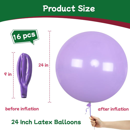 AZOWA 24 Inch Light Purple Balloons 16-Count Large Latex Round Balloons for Party Favors (Light Purple, 16 Pcs)