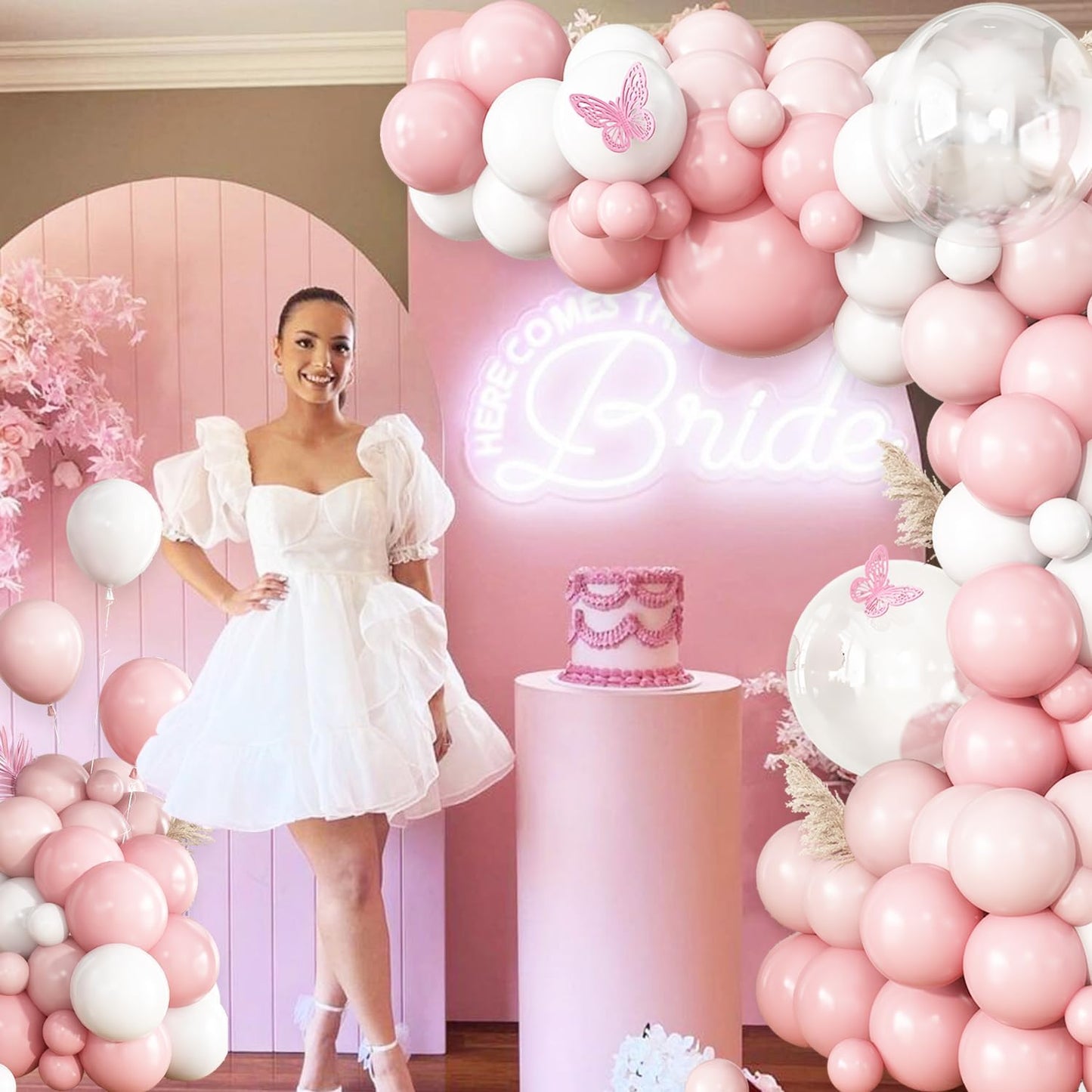Pink and White Balloon Garland Arch Kit, 148Pcs Light Dusty Pink and White Clear Balloons for Baby Shower Wedding Bridal Shower Gender Reveal Birthday Party Decorations