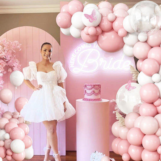 Pink and White Balloon Garland Arch Kit, 148Pcs Light Dusty Pink and White Clear Balloons for Baby Shower Wedding Bridal Shower Gender Reveal Birthday Party Decorations