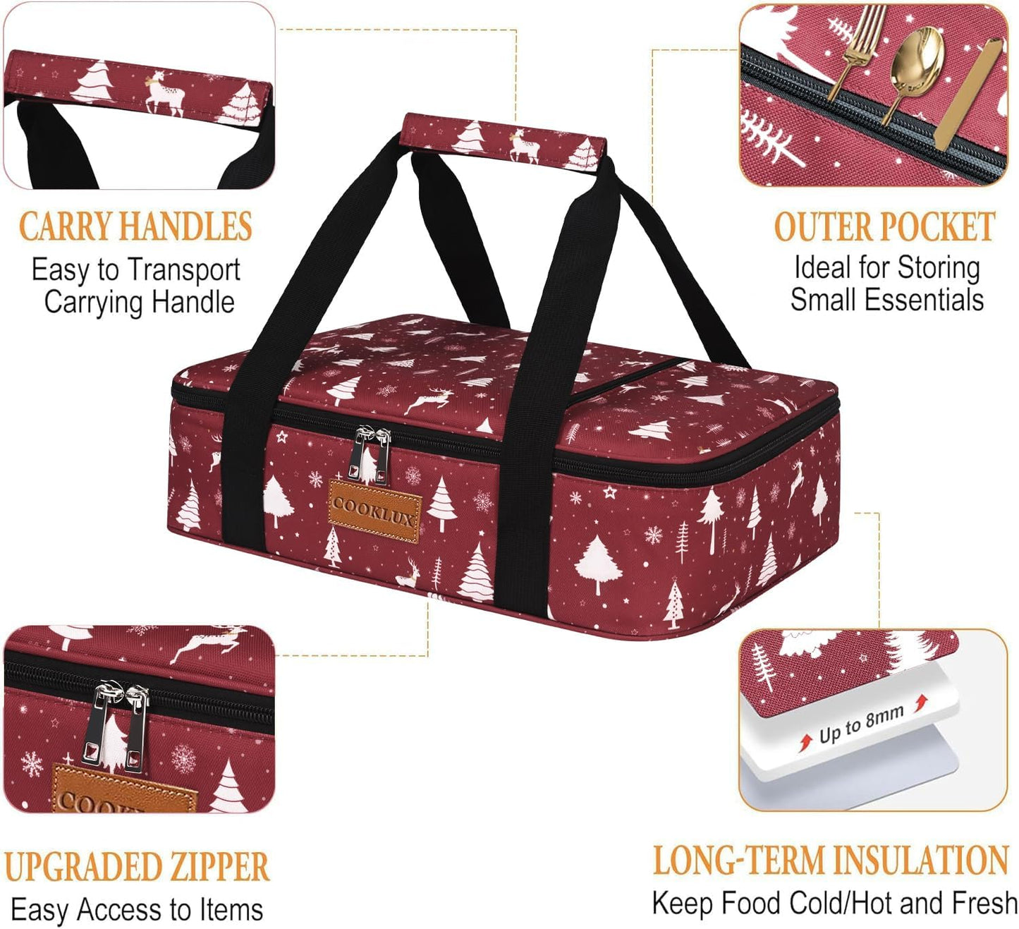 Insulated Casserole Carrier 9x13 Inch, Durable Nylon, Leak-Proof Casserole Dish Carrier, Casserole Carriers for Hot or Cold Food (Christmas)