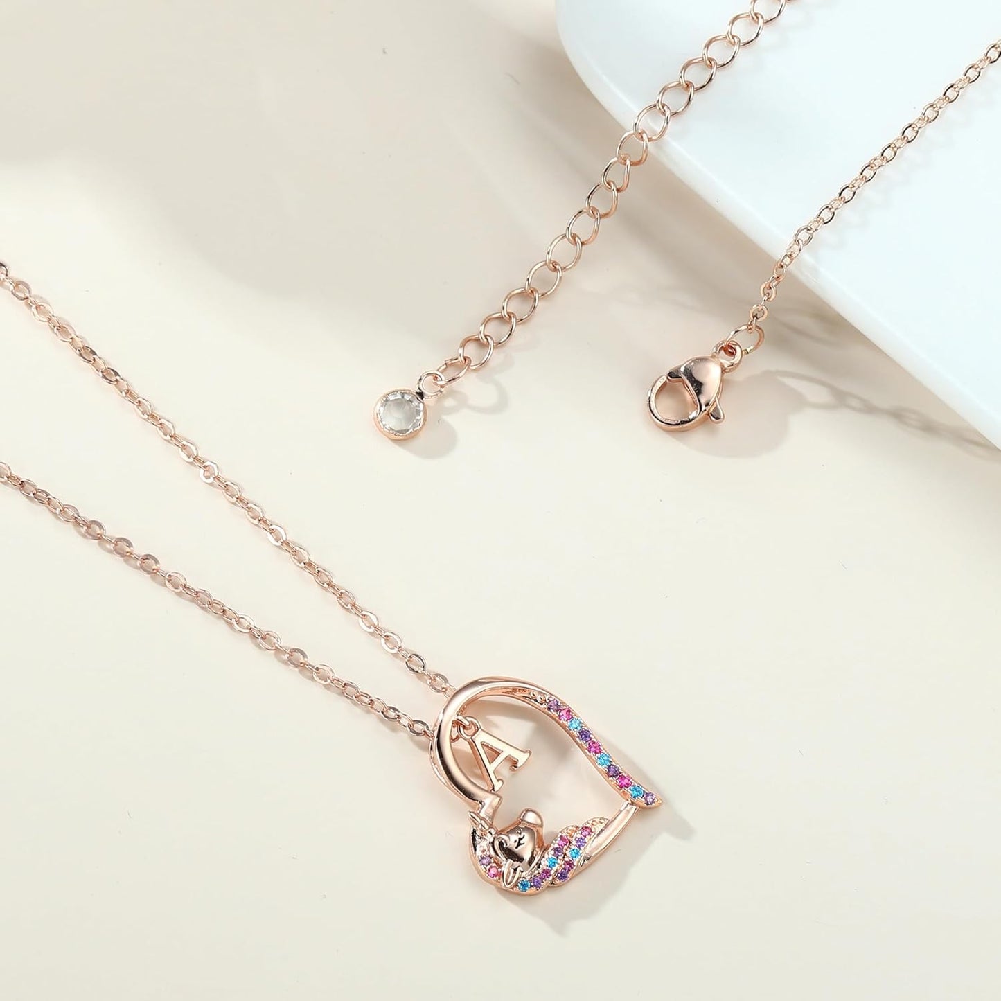 Anoup Unicorn Gifts for Girls Necklace - Colorful CZ Heart Pendant A-Z Initial Necklaces Cute Unicorns Jewelry Birthday Gift for Girl
