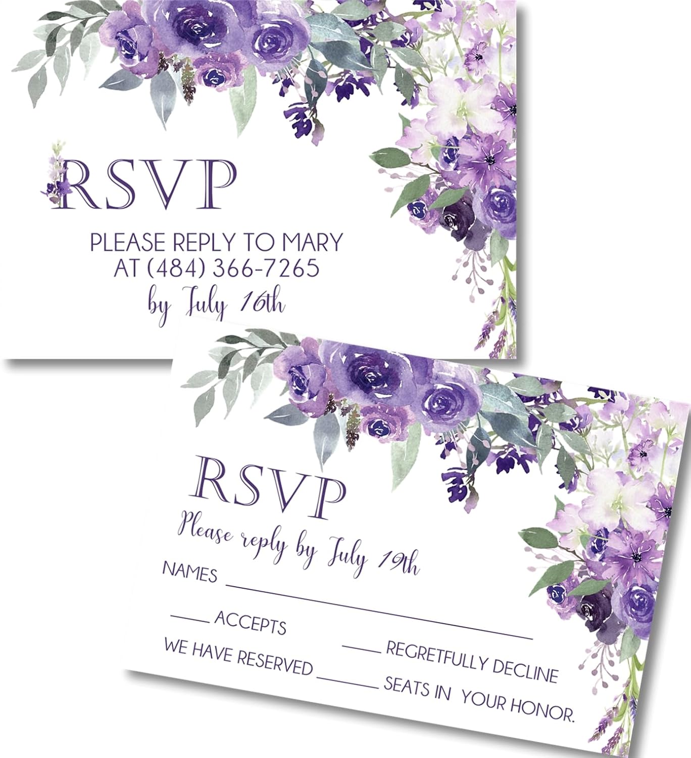 Lavender & Purple Wedding Invitations, Set of 12 Invitations with Envelopes