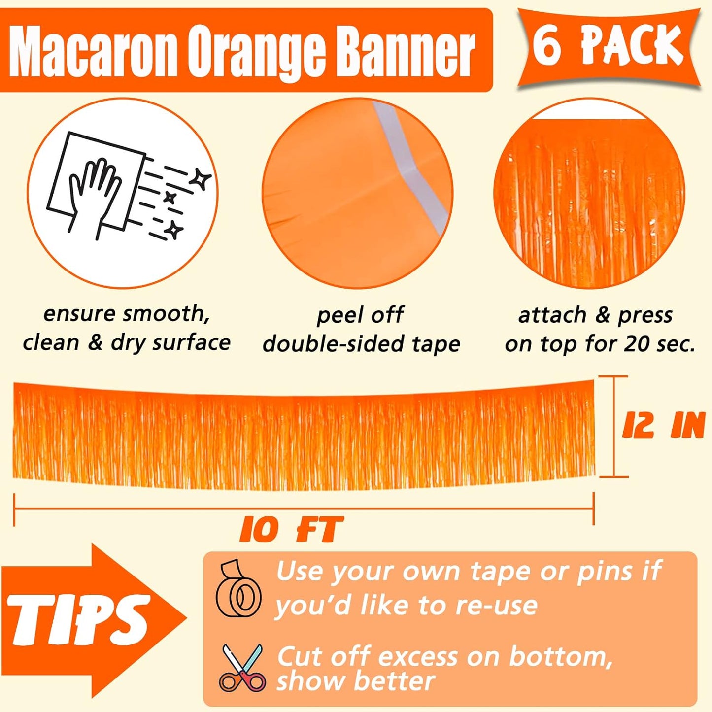 6 Pack 10 Feet Foil Fringe Garland Metallic Tinsel Banner Wall Hanging Curtain Streamers Backdrop for Parade Floats Bachelorette Wedding Birthday Party Thanksgiving Christmas Decorations(Orange)
