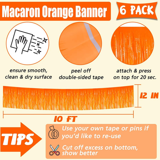6 Pack 10 Feet Foil Fringe Garland Metallic Tinsel Banner Wall Hanging Curtain Streamers Backdrop for Parade Floats Bachelorette Wedding Birthday Party Thanksgiving Christmas Decorations(Orange)