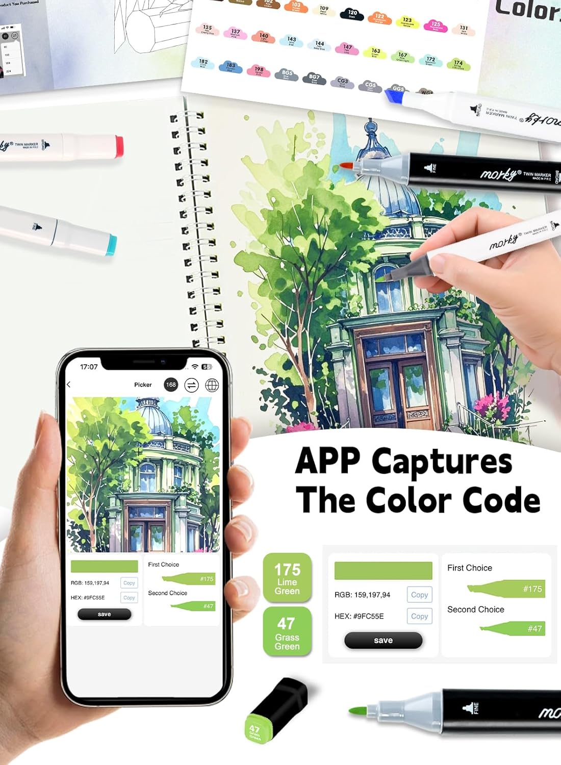 168+2 Colors Alcohol Markers with Free App, Chisel & Fine Tip Alcohol-Based Marker Set for Adults Kids, Dual Tip Artist Markers for Drawing, Coloring Illustration, Painting and Great Gift Idea