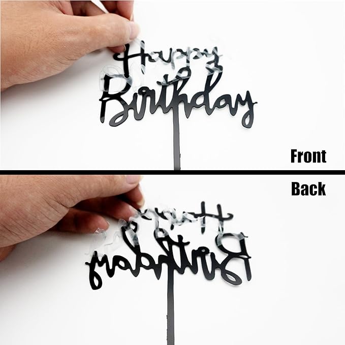 50 PCS Acrylic Happy Birthday Cake Topper Gold Black Pink Silver Cake Topper Pick for Birthday Cake Decorations (4 Colors)