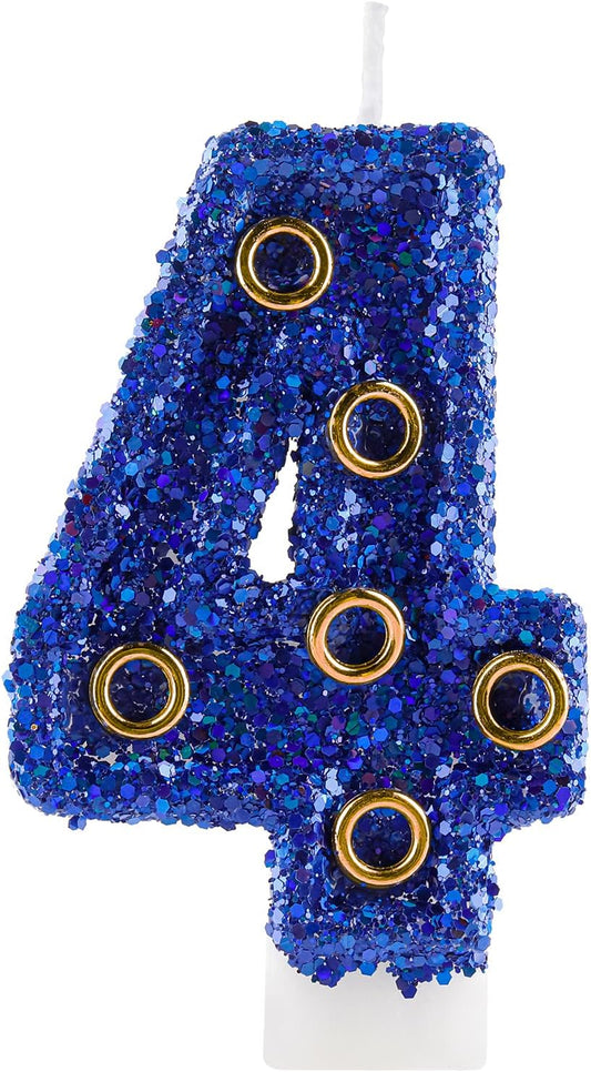 Blue Gold Rings Hedgehog Themed Birthday Candle, Number 4 Candle Cake Topper, Character Cartoon Theme for Boys Girls Birthday Party Decorations Supplies