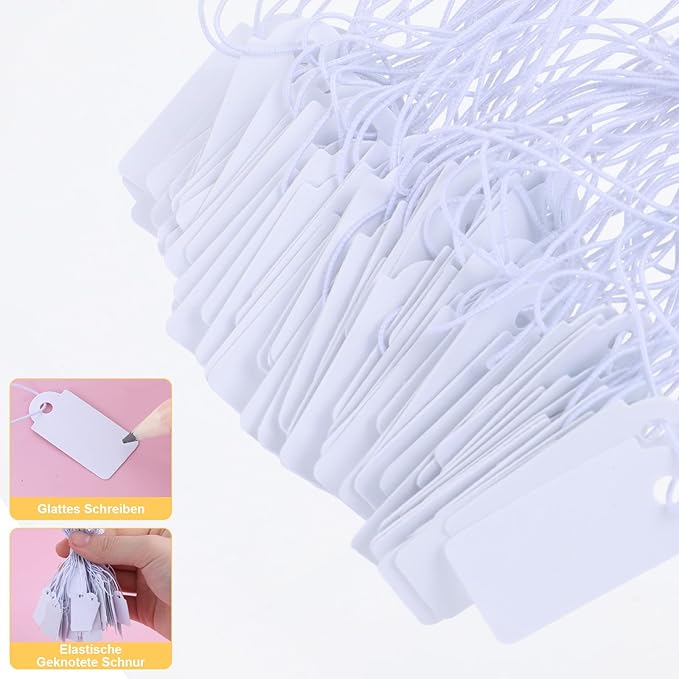200 Piece Small Tags with Elastic String White Hang Price Tags 1.02×0.47inch Writable Gift Tag Blank Label Display Tag Marking Shipping Label for Clothes Jewelry Product Price Marking