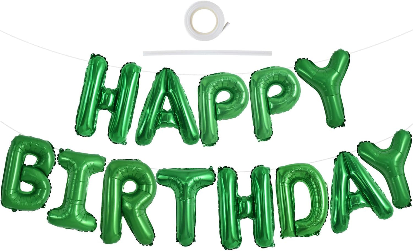 TONIFUL Green Happy Birthday Balloons Banner 16 Inch Mylar Foil Letters Birthday Sign Banner Bunting Reusable for Girls Boys Kids & Adults Birthday Decorations and Graduation Party Supplies