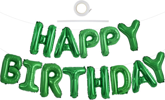 TONIFUL Green Happy Birthday Balloons Banner 16 Inch Mylar Foil Letters Birthday Sign Banner Bunting Reusable for Girls Boys Kids & Adults Birthday Decorations and Graduation Party Supplies