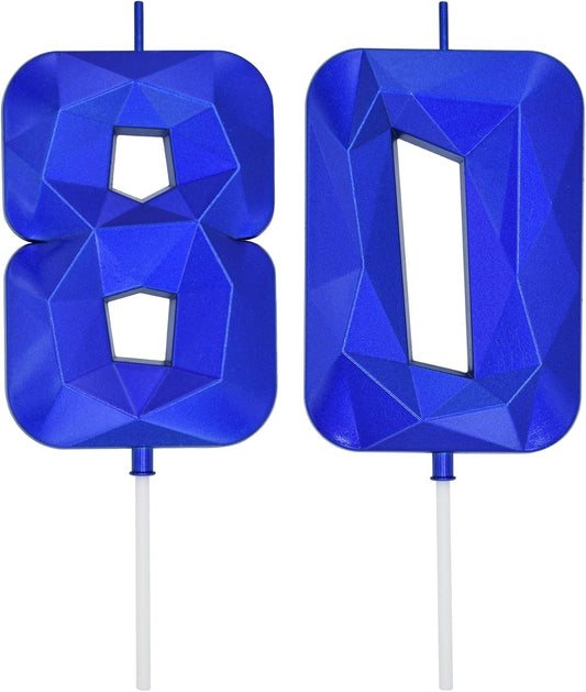 DERVENTA Large Birthday Candle Number 3D Blue 3.7 inch Party Celebration Anniversary Decoration Cake Topper 1 Piece (Number 80 Blue)