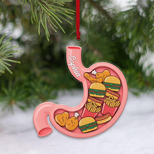 Personalized Human Stomach Anatomy with Fast Food Ornament, Custom Funny Christmas Ornament, Medical Gift, Unique Keepsake Acrylic Ornament – Personalized Christmas Tree