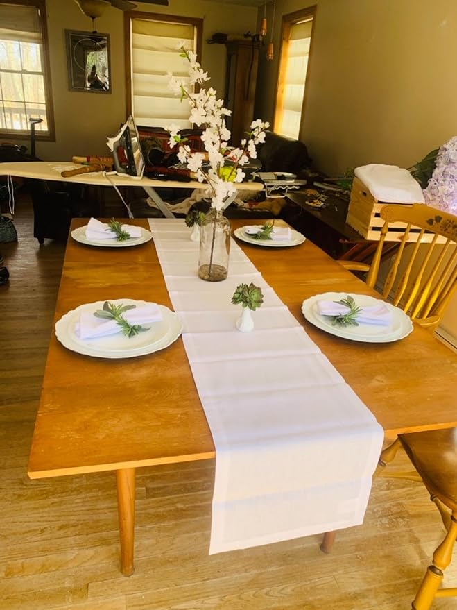 B-COOL White Table Runners 2Packs 13x108inch Burlap Linen Style Rustic Farmhouse Table Runner Wedding Farmhouse Boho Dining Party Home Decoration