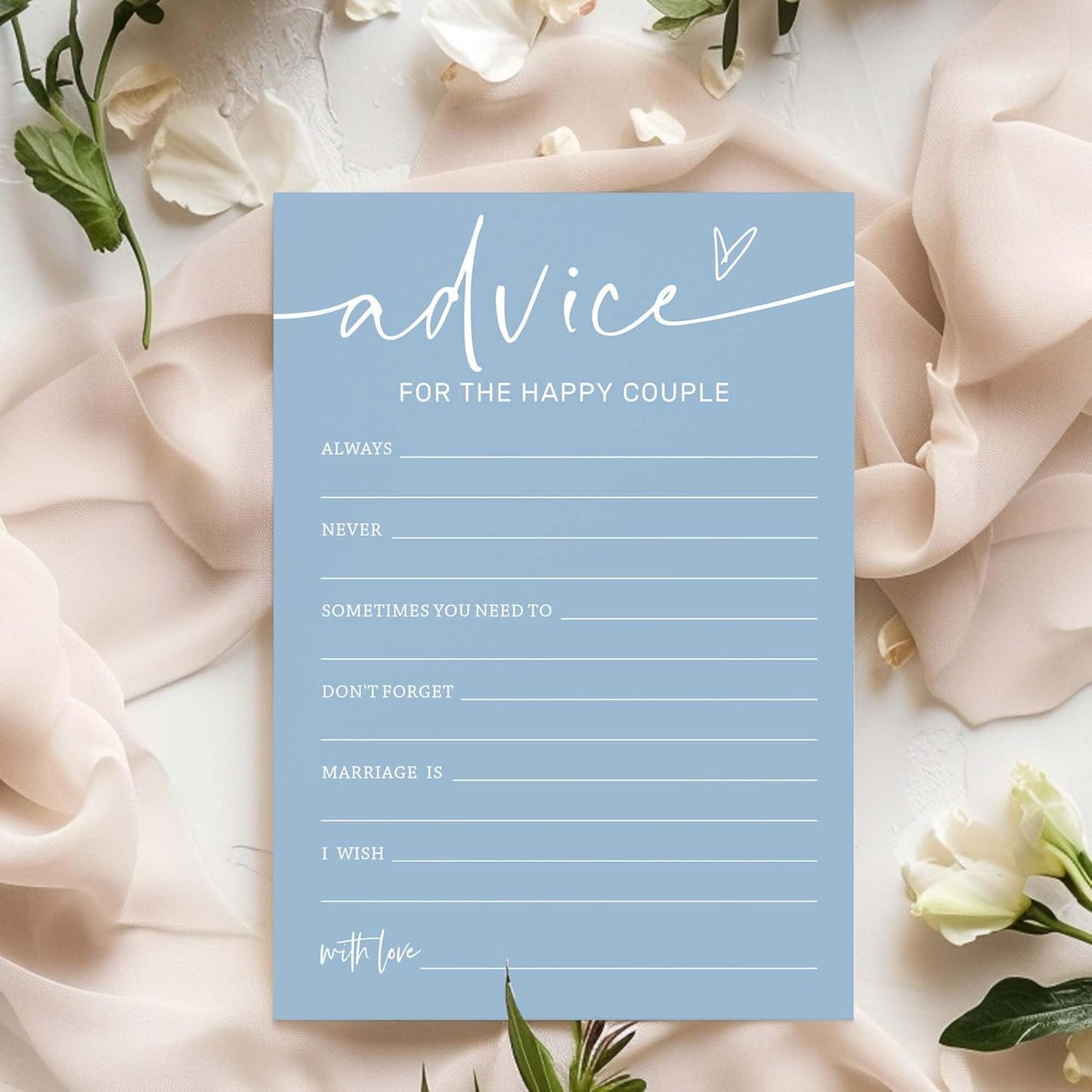 Bridal Shower Games Cards, Advice for the Happy Couple, Bridal Shower Games 25 Guests, Engagement Party Wedding Games for Guests, Minimalist Blue Wedding Party Supplies - B10