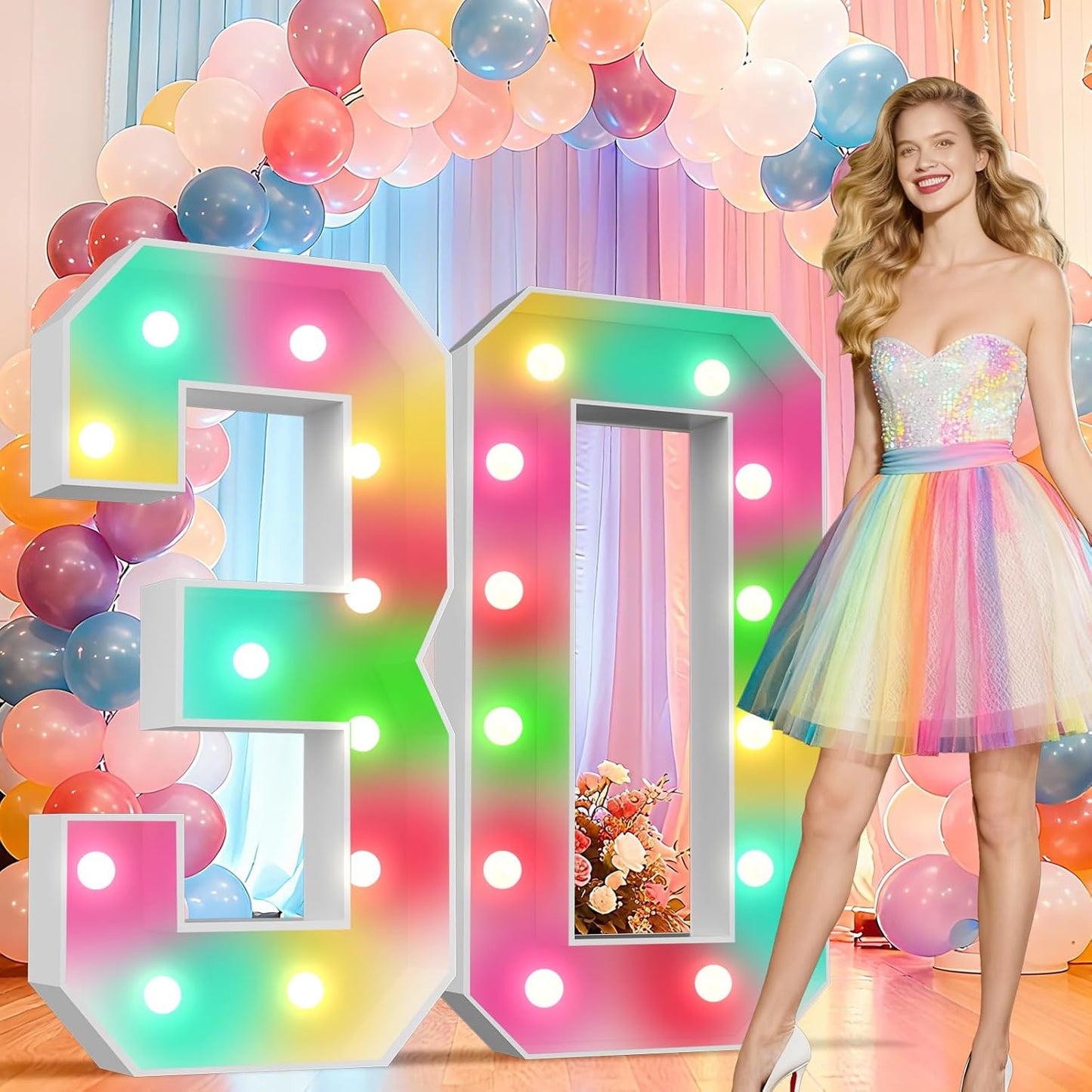 Ledido 4FT Marquee Light Up Numbers 30, 34 Colors Changing Marquee Numbers 4 Feet Tall with Remote, Big 30th Birthday Number, Large Lighted Number for Anniversary Graduation Birthday Party Decoration