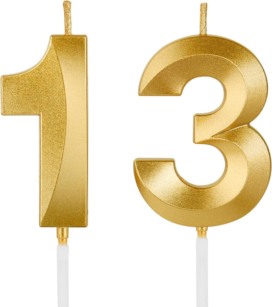Birthday Candles, 1.96 Inch Number 13 Happy Birthday Candles, Number Candles Decoration for Birthday Party and Anniversary Celebration(Champagne Gold)
